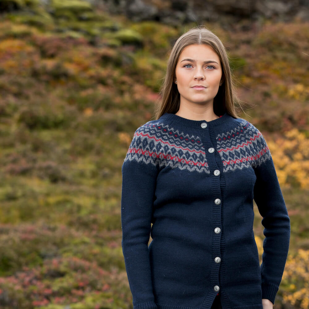 Ásthildur merino Nordic knit buttoned long cardigan