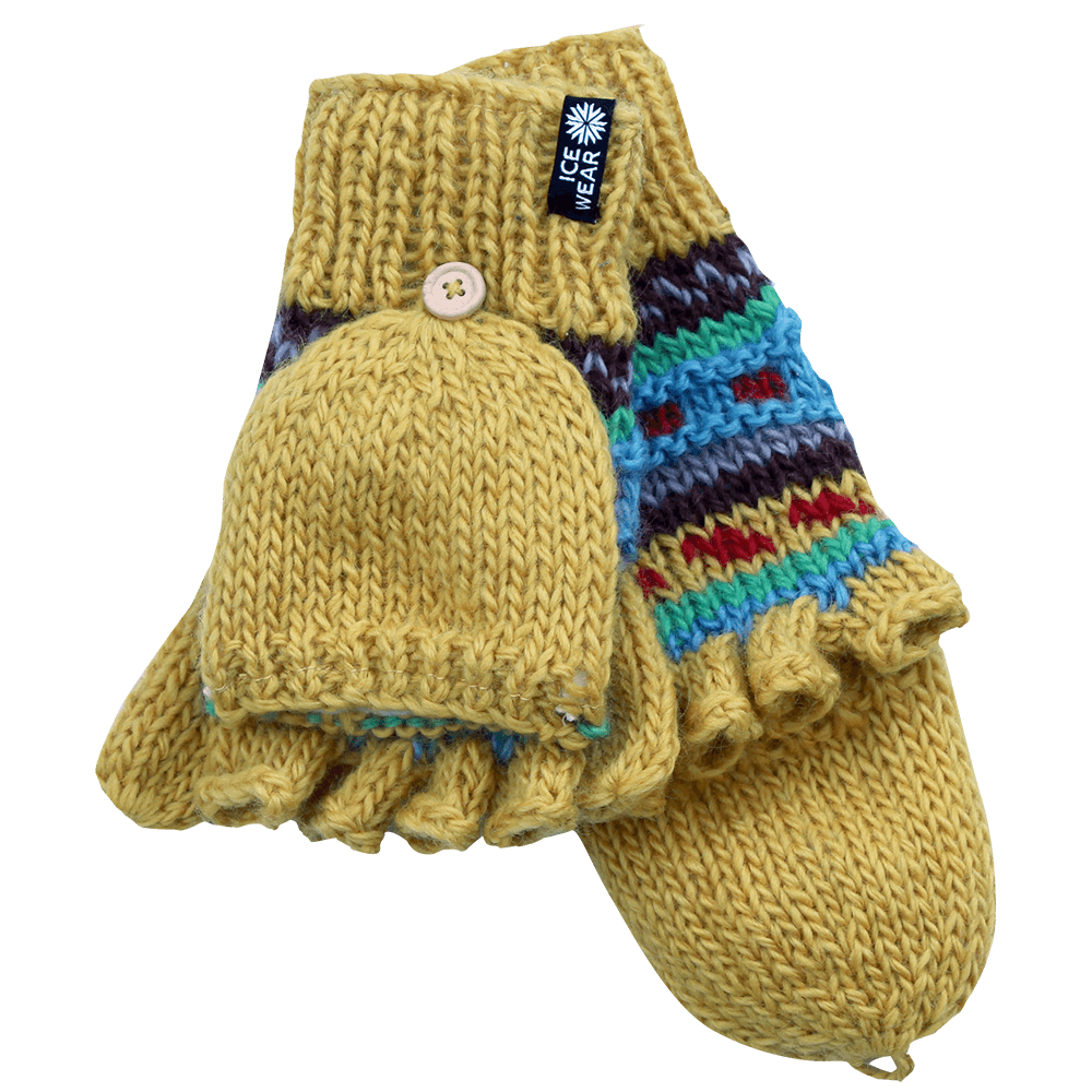 Magney  Gants sans doigts en laine tricoté main