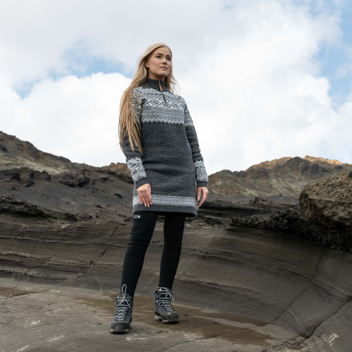 Alexandra long pull en laine mérinos et à demi-zip