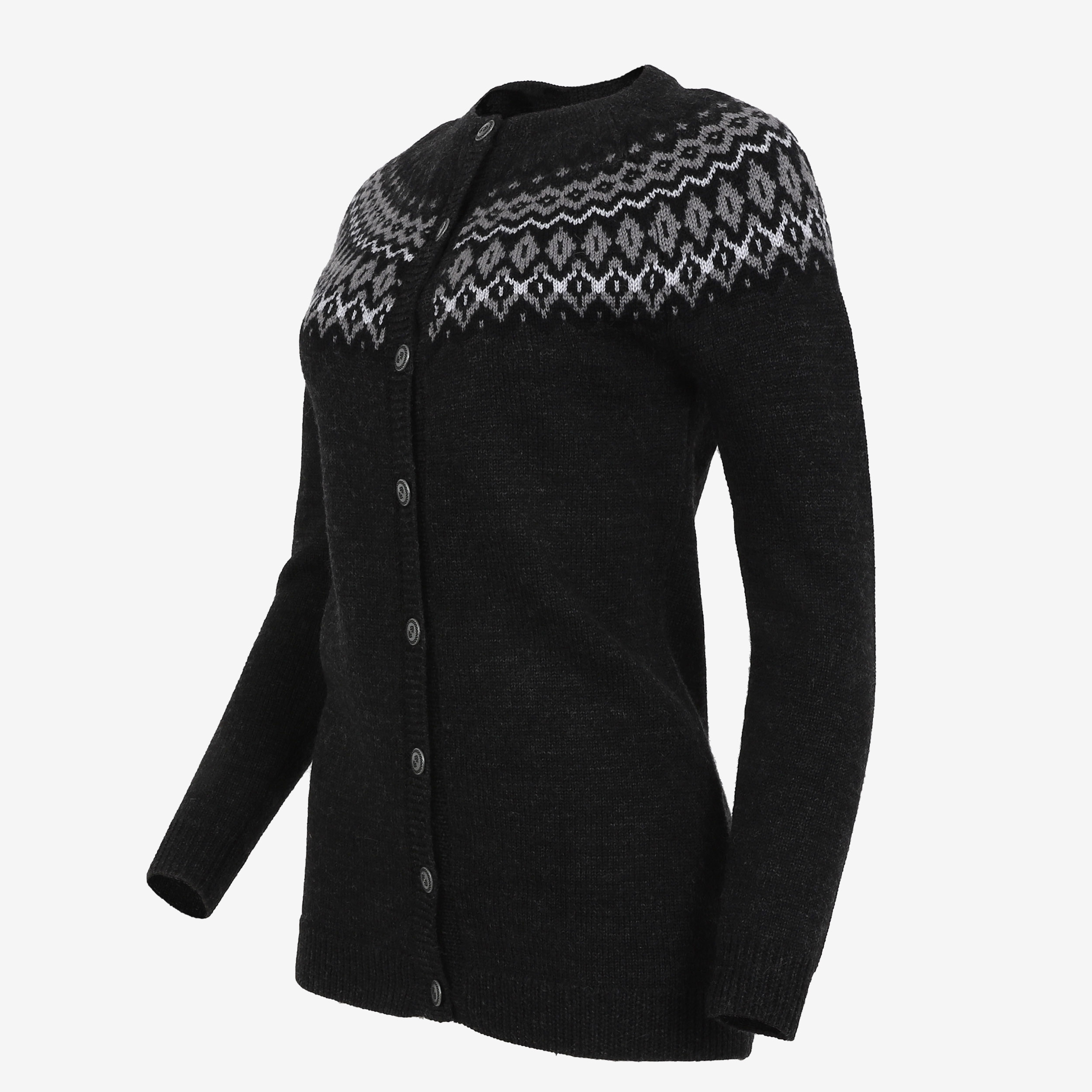 ÁSTHILDUR síð hneppt merínó ullarpeysa