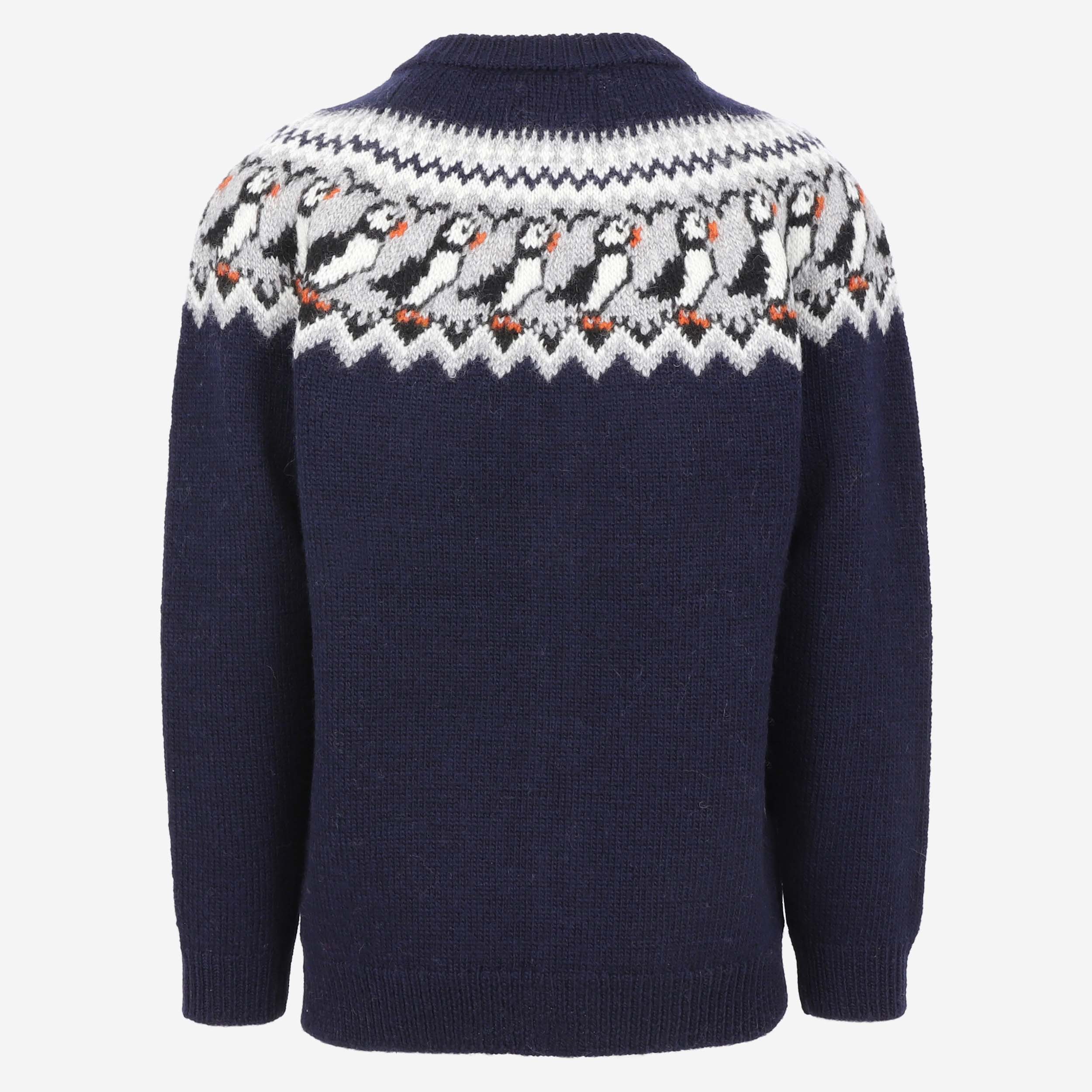 Lundi Wollpullover mit Reißverschluss und Papageientaucher-Design