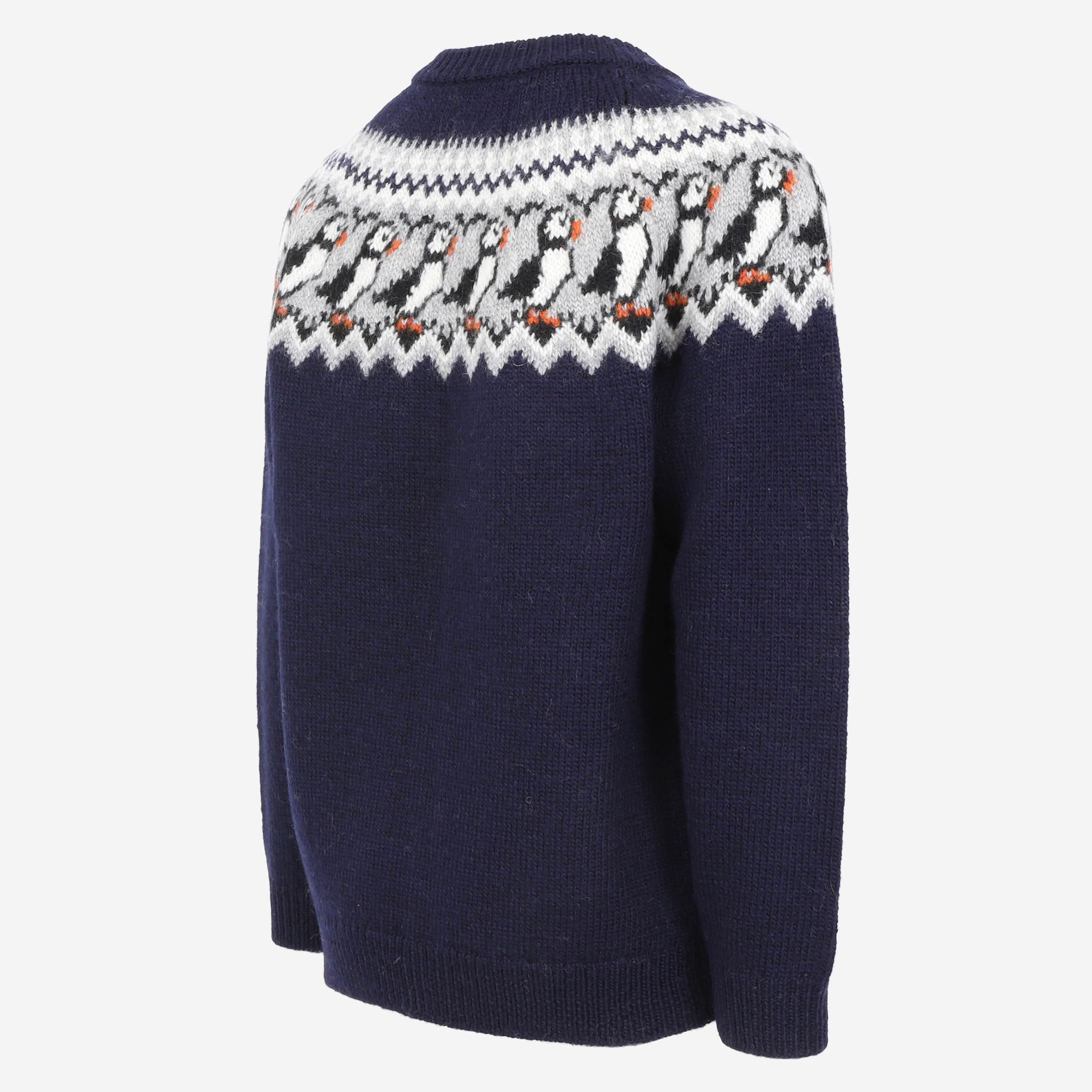 Lundi Wollpullover mit Reißverschluss und Papageientaucher-Design