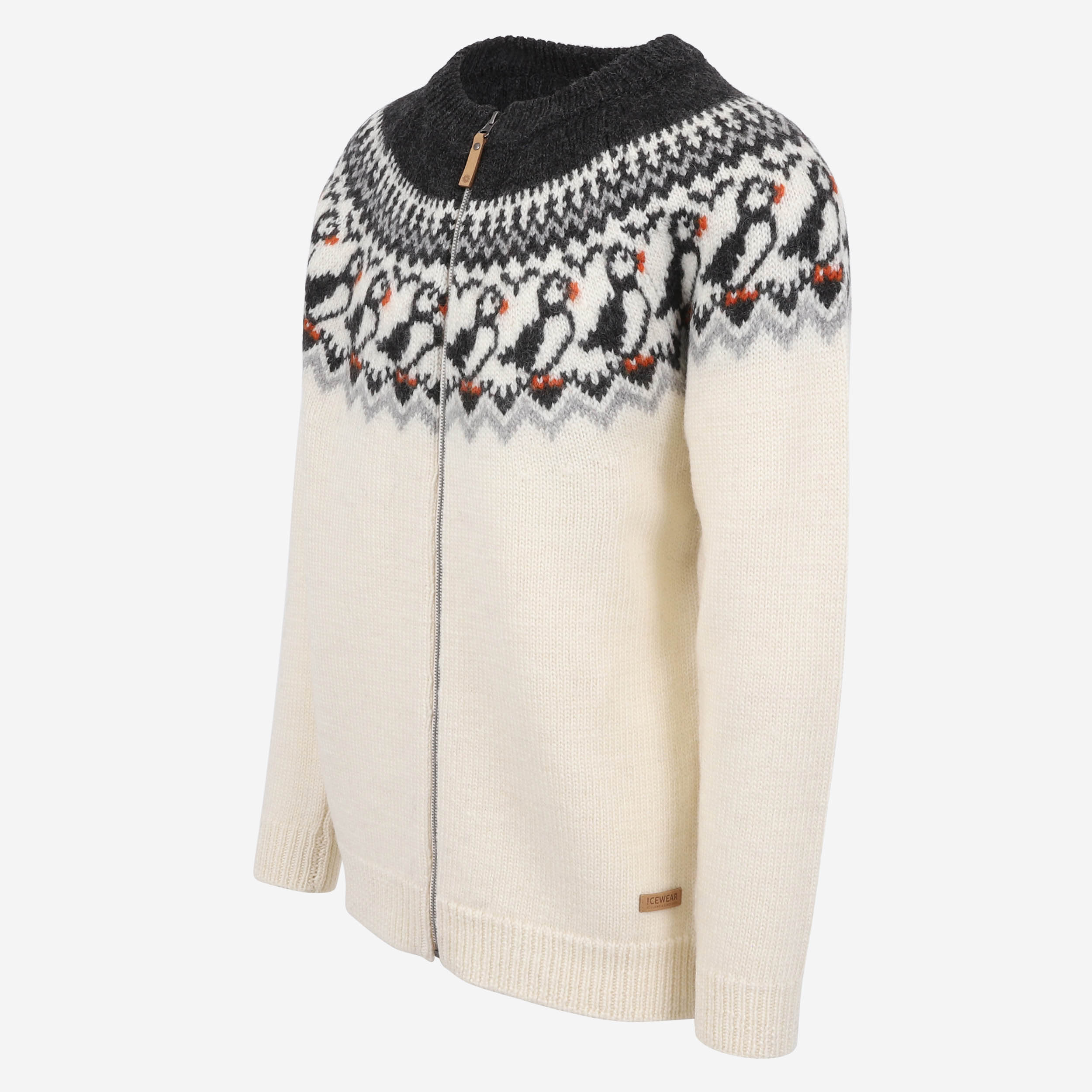 Lundi Puffin bird patterned zipped wool sweater