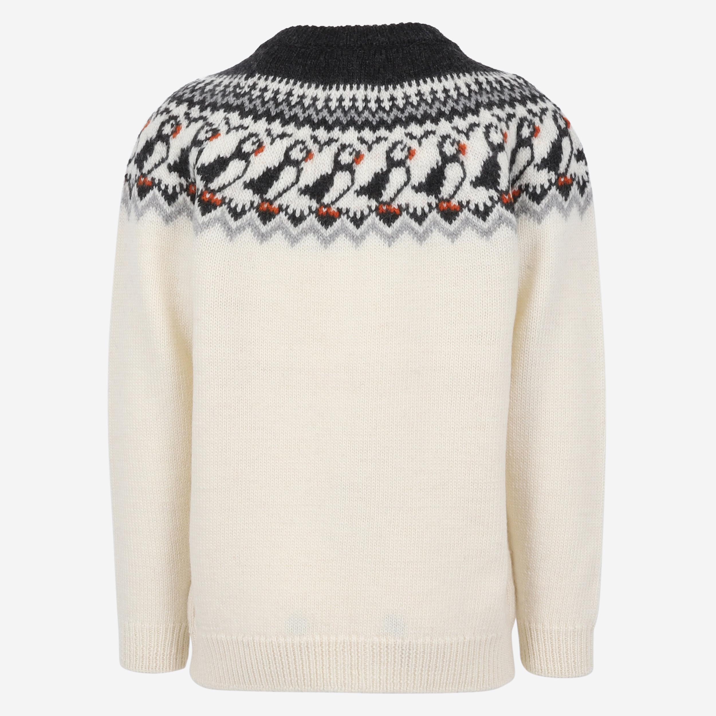 Lundi Puffin bird patterned zipped wool sweater