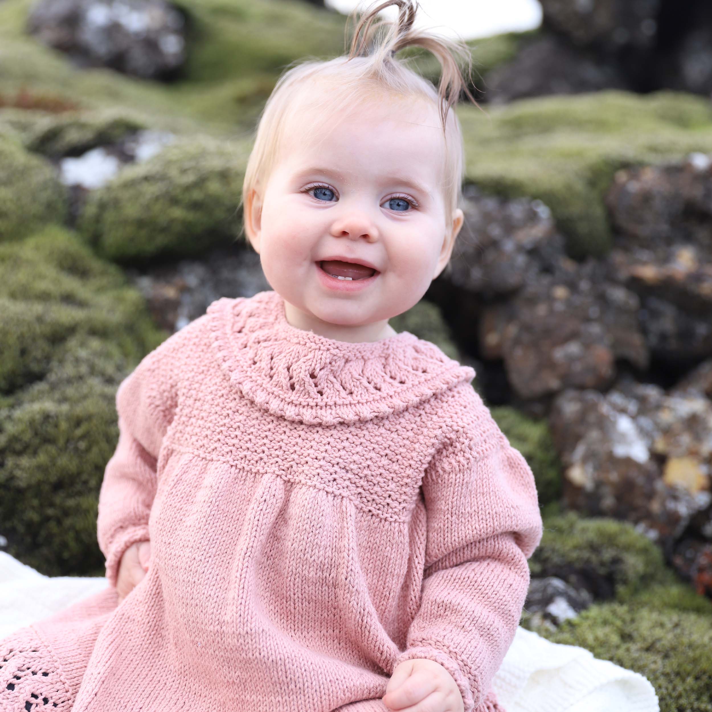 Alba long sleeve newborn dress knitting pattern